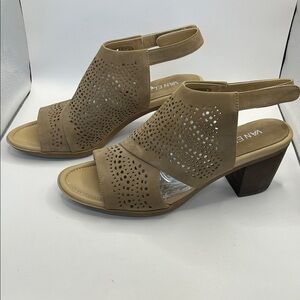 Van Eli Tan Perforated Wedge Sandals